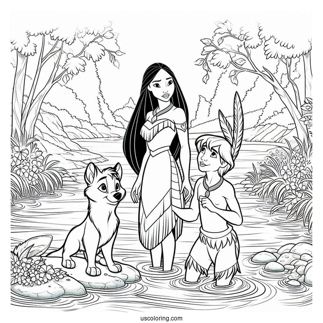 Pocahontas And Meeko In The River Coloring Page