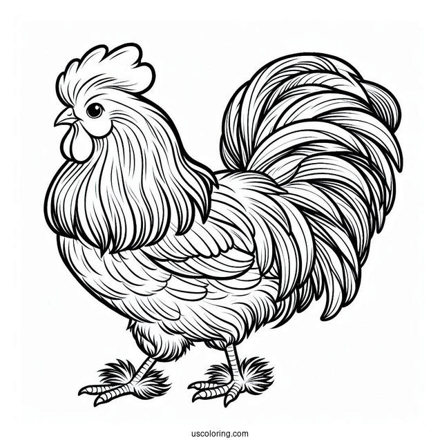 Coloring Page Of a Silkie Chicken
