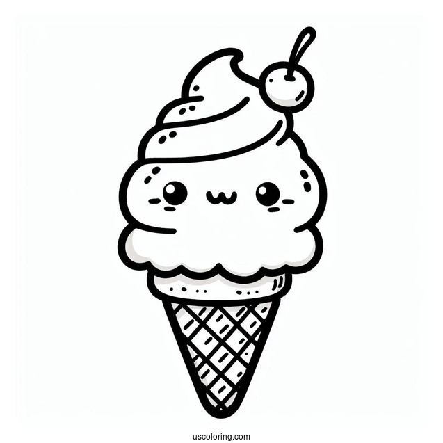 Cute Coloring Page Of Cartoon Ice Cream On A Cone For Kids