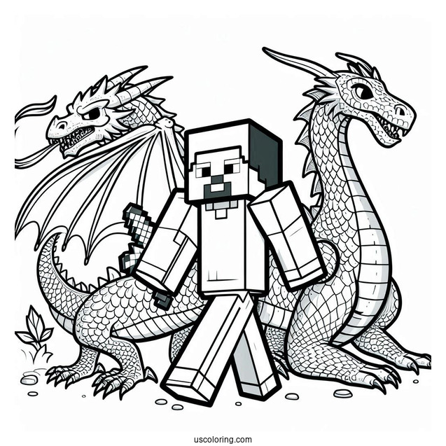 Minecraft Steve With Dragon Coloring Page For Kids