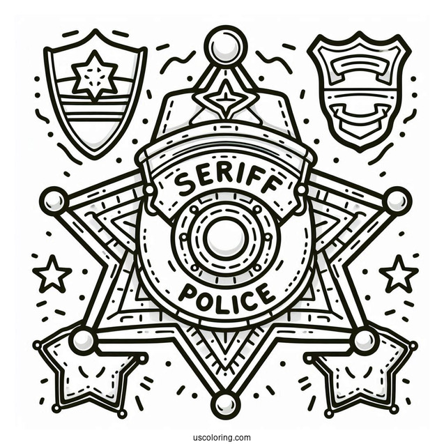 Sheriff Badge Coloring Sheet For Kids