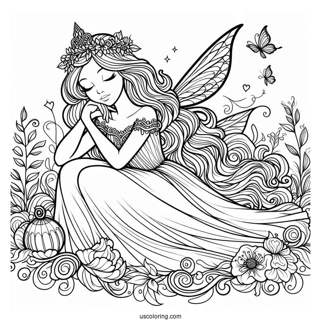 Sleeping Beauty Coloring Page Of Fairy Godmother Flora For Kids