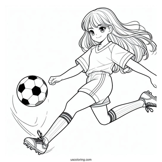Girl Soccer Player Kicking Ball