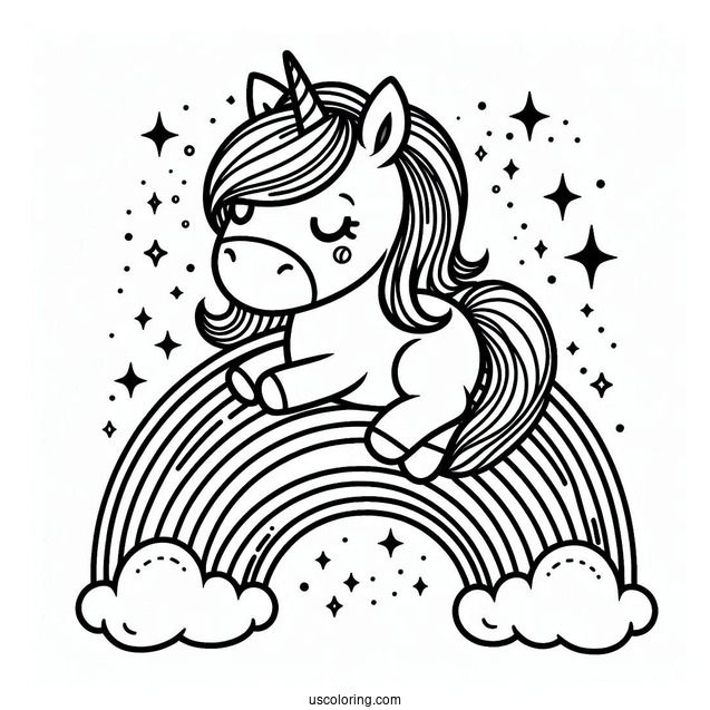 Cute Unicorn Bellow A Rainbow Coloring Page