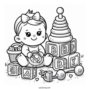 Baby Coloring Page Of Toys Alphabet Blocks And Rock A Stack