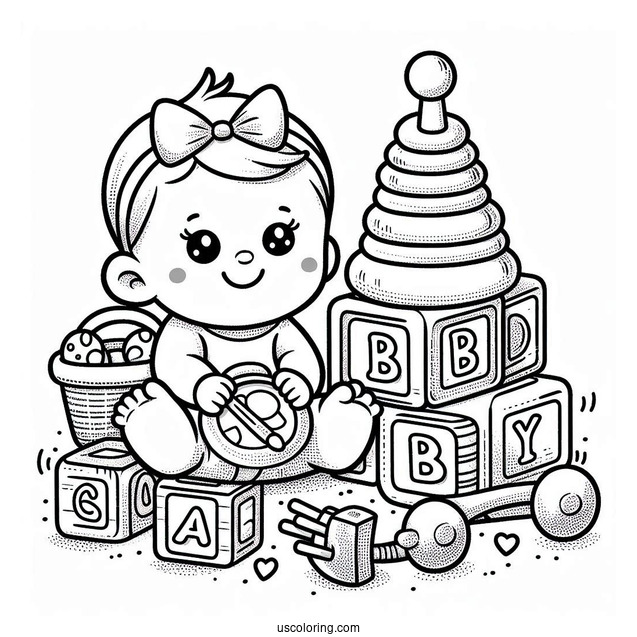 Baby Coloring Page Of Toys Alphabet Blocks And Rock A Stack