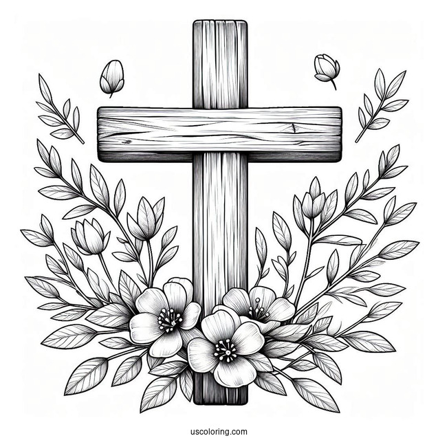 Wooden Easter Cross With Flowers