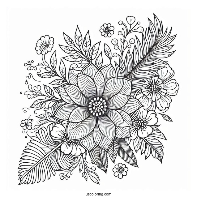 Fan Flower Pattern Coloring Page