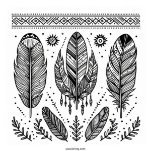 Native American Coloring Page Pattern On Fabric