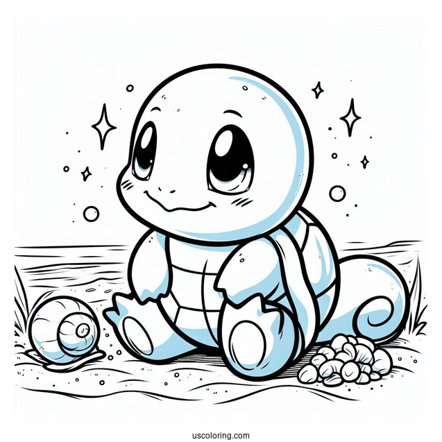 Squirtle Coloring Page Oof Looking At Seashell