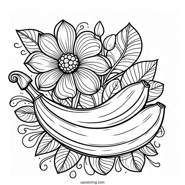 Pretty Banana Coloring Page With A Flower