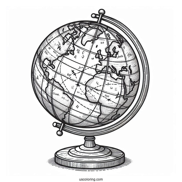 Globe With Longitude And Latitude Lines On A Dowel