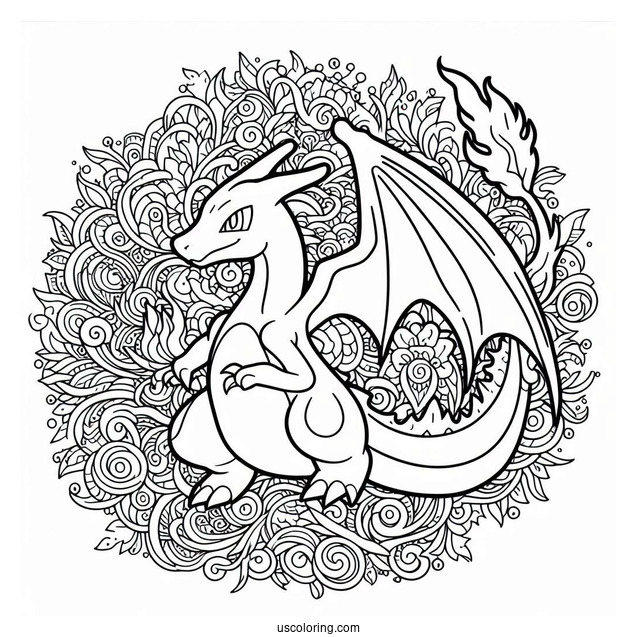 Coloring Page of Charizard Mandala