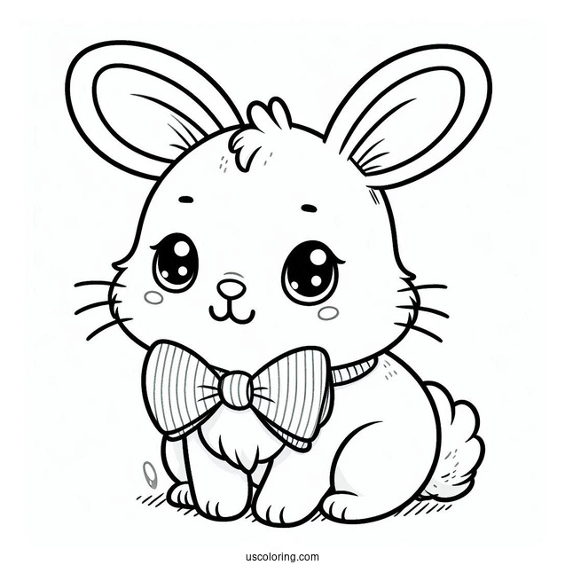 Adorable Little Rabbit Coloring Page With A Bowtie For Preschoolers