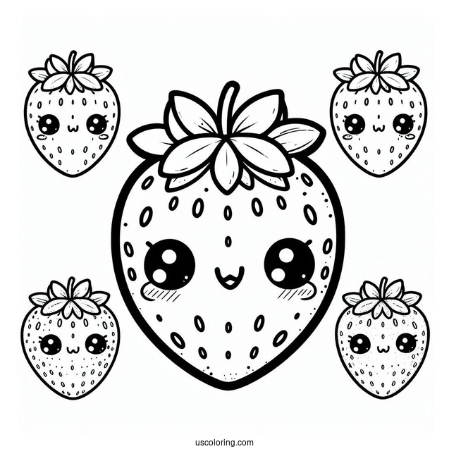 Cute Kawaii Strawberry To Color