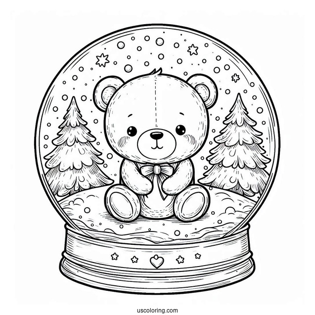 Cute Teddy Bear In Winter Snow Globe Coloring Page