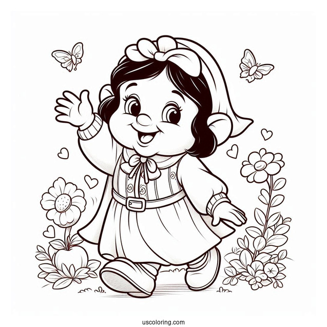Snow White Coloring Pages Of Dopey Dwarf Waving For Kids