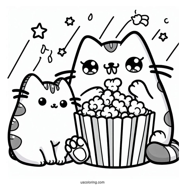 Pusheen And Stormy Eating Popcorn