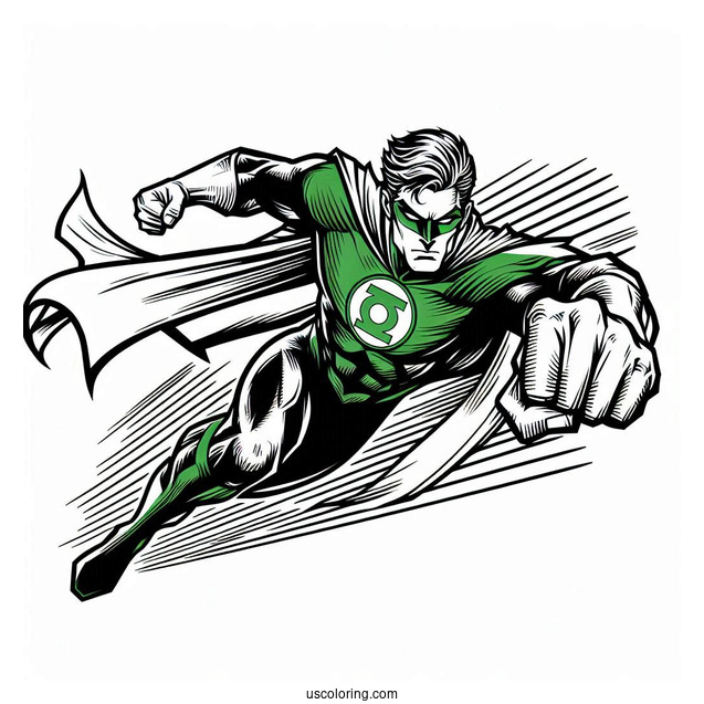 Green Lantern Fighting Coloring Page