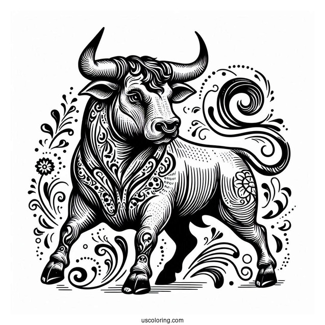 Spanish Bull Fighting Toro Coloring Page