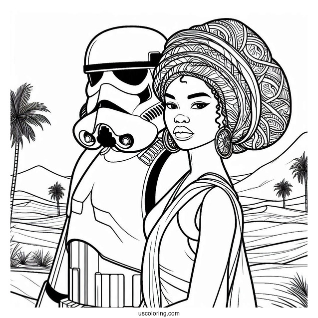 Sand Stormtrooper Coloring Page In The Desert For Kids