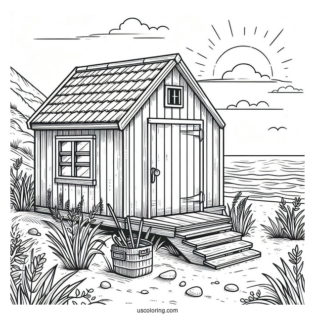 Small Beach Shed With Weeds Coloring Page