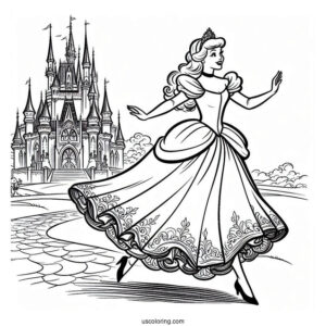 Wicked Stepsister Running Away From The Castle Coloring Sheet