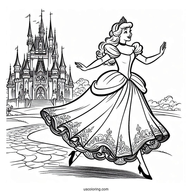 Wicked Stepsister Running Away From The Castle Coloring Sheet