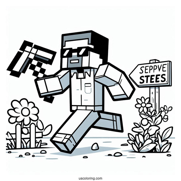 Minecraft Steve Running With Happy Father's Day Coloring Page Of Sign