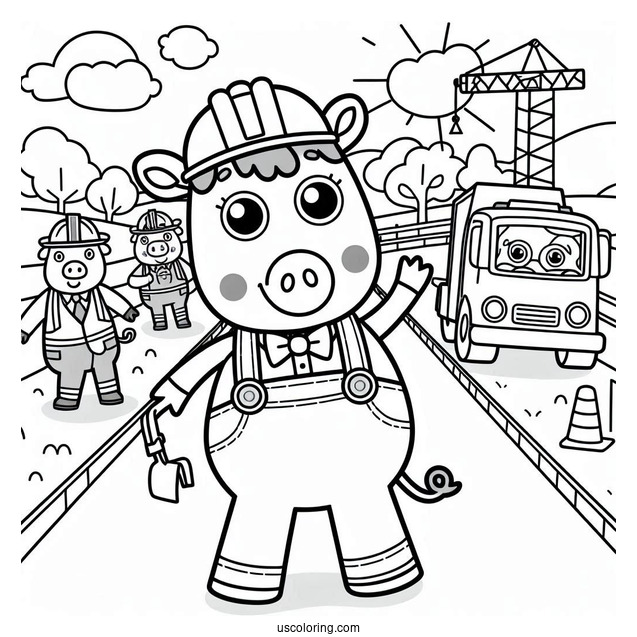 Mr Bull Road Workers Coloring Page