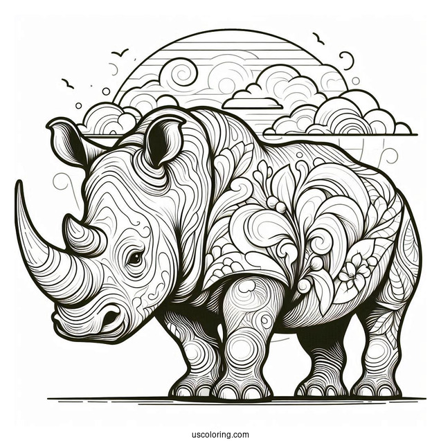 Simple Outline Of a Rhino To Color