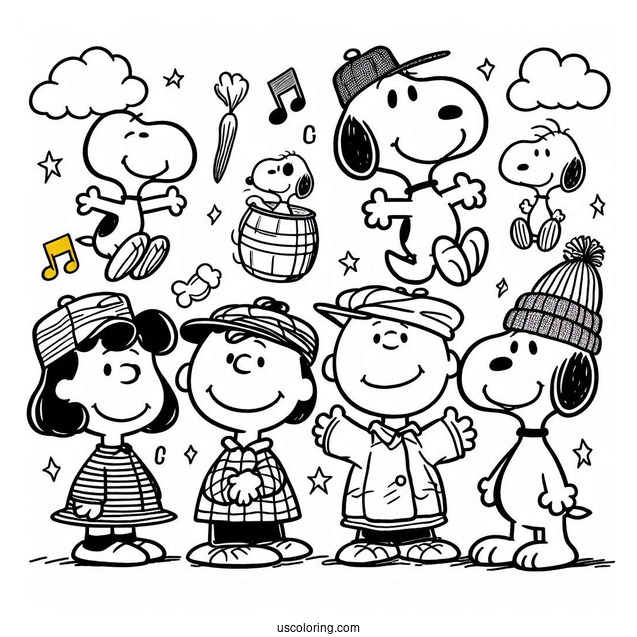 Snoopy And Peanuts Gang To Color