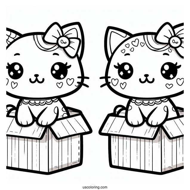 Kawaii Cat In Box Coloring In