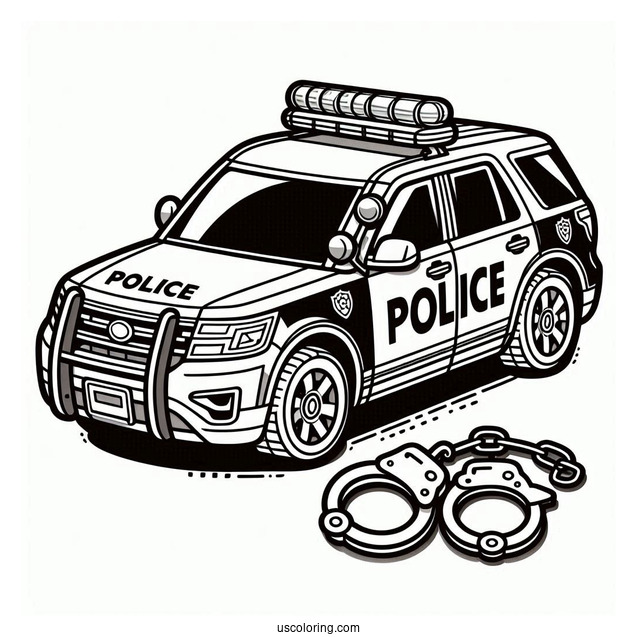 Police Car Coloring Page With Handcuffs