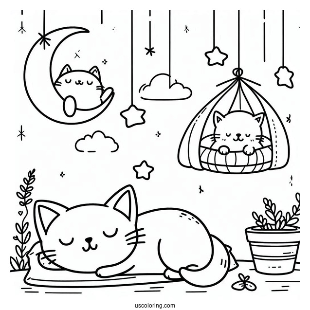 Smiling Critters Coloring Page Of Simple CatNap Outline