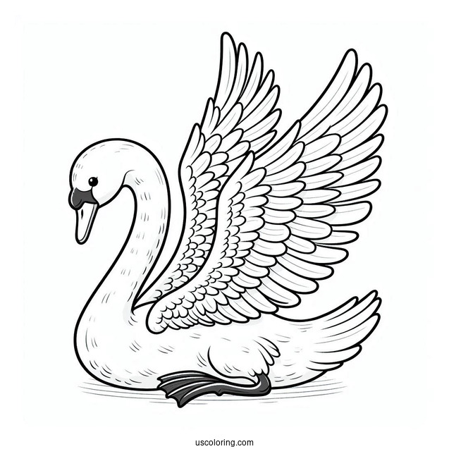 Easy Swan Coloring Page With Wings Spread Out For Kids