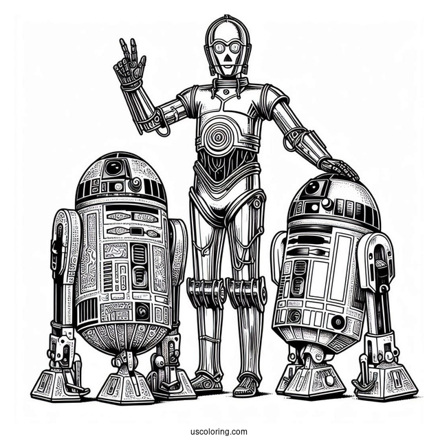 C-3PO Robot And R2-D2 Coloring Sheet