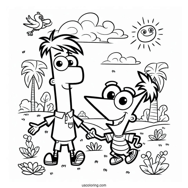 Cute Phineas And Ferb Coloring Page For Preschoolers