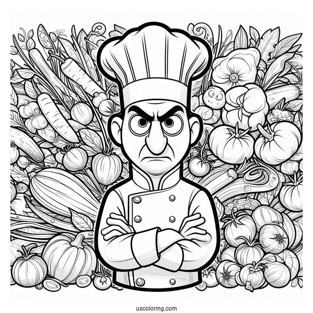 Ratatouille Coloring Page Of Angry Chef Skinner With Vegetable Background