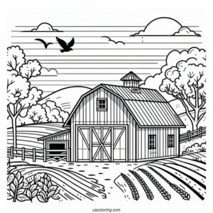 Easy To Color Barn With Fields To Color