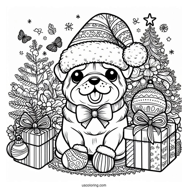 Christmas Themed Pug To Color