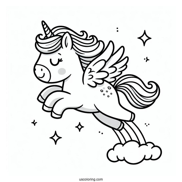 Cute Coloring Page Unicorn Leaping In The Air For Preschoolers