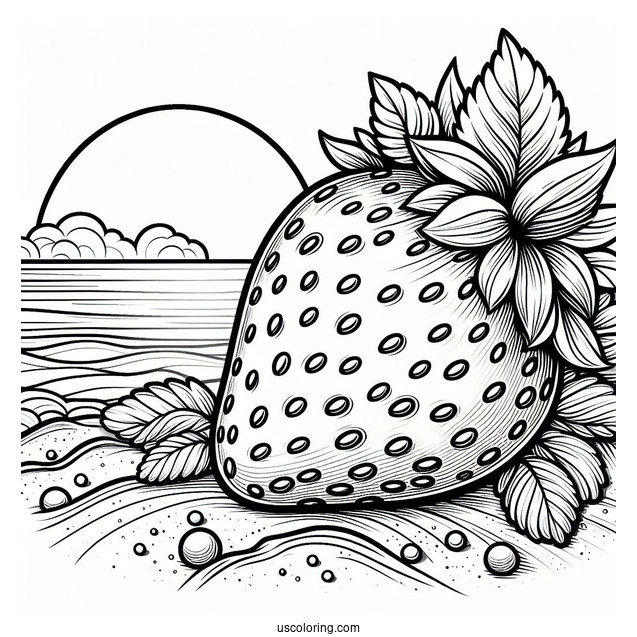 Juicy Strawberry On Beach Coloring Page