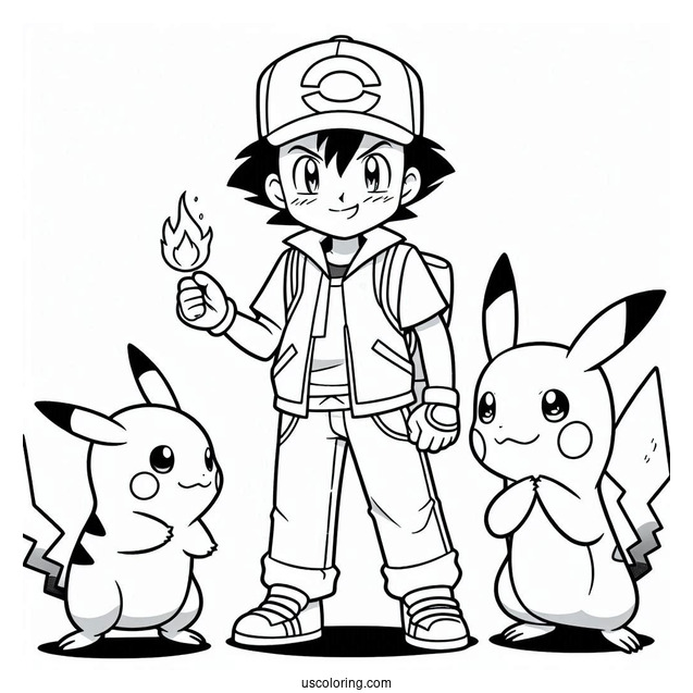 Ash Character With Pikachu And Charmander