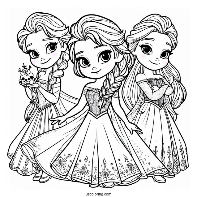 Elsa With Friends From Frozen Coloring Page