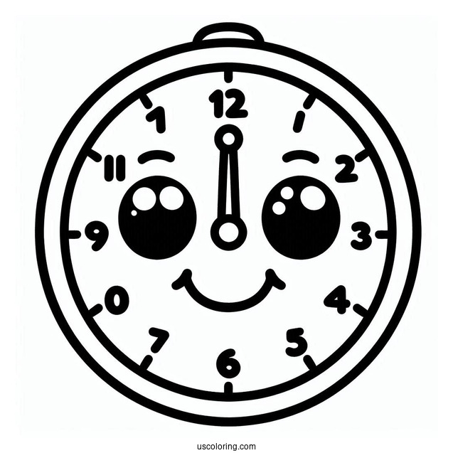 Smiley Face Clock Coloring Page