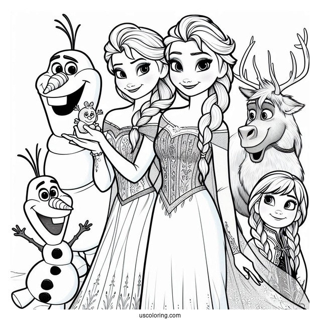 Elsa With Olaf, Anna, Sven And Kristoff