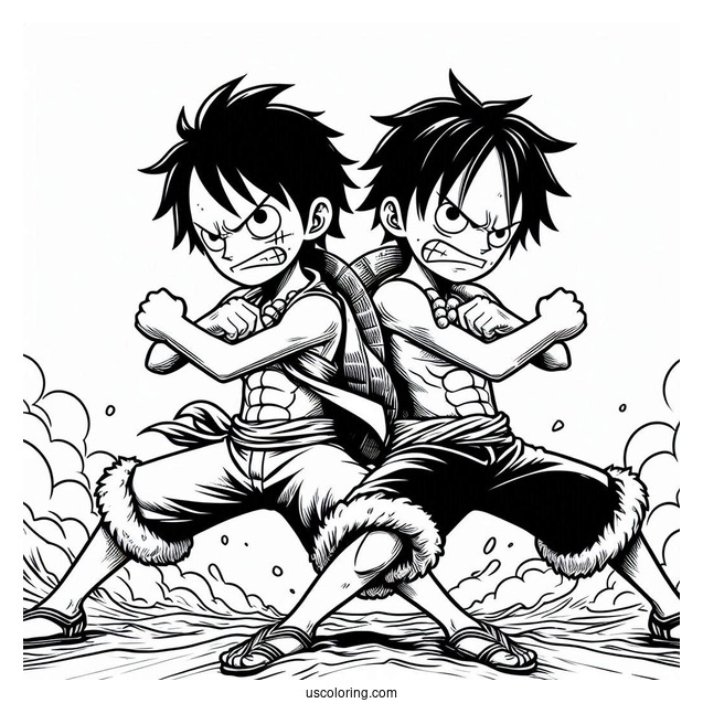 Luffy Coloring Page Fighting Back-To-Back With Ace