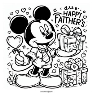 Mickey Mouse Holding A Present For Father's Day Coloring Page