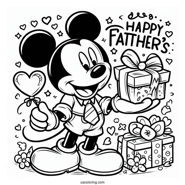Mickey Mouse Holding A Present For Father's Day Coloring Page